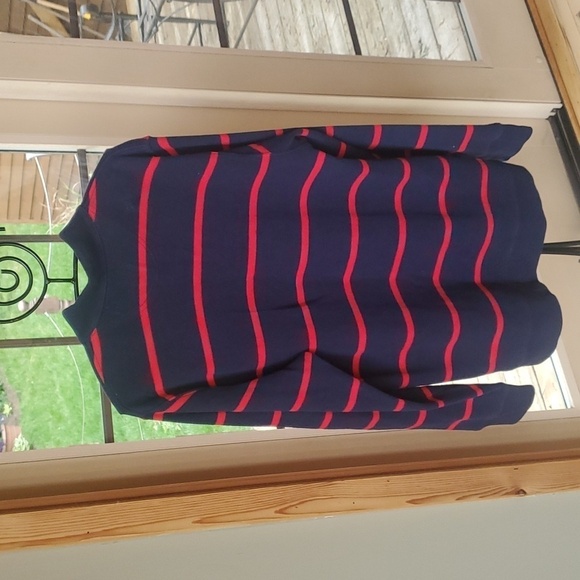 Lands' End 1/4 zip Blue & Red Striped Pullover Sz. L/T 42/44 Sweater - Picture 4 of 10